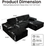 114" Glitter Cloud Sectional Couch with L-Shape Chaise & Ottoman, Modern Boneless Couches for Living Room, Fluffy Tufted Deep Seat Modular Sofa No Assembly (Black Sparkly Velvet,Right Facing)