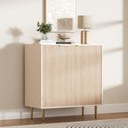Buffet Sideboard Cabinet [Set of 2], Kitchen Cabinet with Golden Handles & Legs, Modern Accent Storage Cabinet with Adjustable Shelf, Coffee Bar for Kitchen, Dining Room, Oak