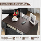 Yaamizz Farmhouse Nightstands Set of 2 with Charging Station, Table with Drawer and Storage Shelf, Wood Pilasters and Metal Handles, Vintage Design, Organizer for Bedroom, Hallway, Black