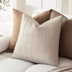 Foindtower Set of 2 Decorative Linen Check Throw Pillow Covers Neutral Farmhouse Vintage Cushion Covers Modern Boho Home Decor for Sofa Chair Couch Bedroom Living Room,24×24 Inch,Natural Linen