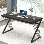 FOLUBAN Black Desk, Modern Wood and Metal Computer Desk for Home Office, Simple Writing Work PC Desks for Bedroom, Industrial Study Gaming Table for Living Room, Black, 53 Inch