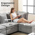 133" U-Shaped Modern Sofa, Modular Sectional Cloud Couch with 2 Ottoman, Oversized Modular Sectional Sofa with Storage Ottoman, 6-Seat Chenille Deep Seat Sofa with 6 Pillows for Living Room, Grey