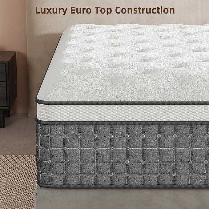Mattress King Size, Medium Firm 14 Inch Mattresses with Extra Lumbar & Shoulder Support, Hybrid Mattress King with Gel Memory Foam Pain Relief - Fiberglass Free - No Odor - 365 Night Trial