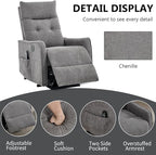 PELUMY Manual Lift Recliner Chair with Massage and Heat for Elderly, Single Motor Electric Lift Chair, Heavy Duty Recliner with USB Charging & Side Pockets (Chenille, Light Grey)