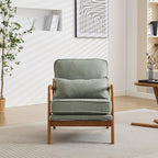 Mid-Century Accent Chair,Sherpa Fabric Lounge Chair with Wide Armrest,Sherpa Fabric Armchair with Lumbar Pillow & Solid Wood Frame for Living Room, Bedroom, Balcony (Green)