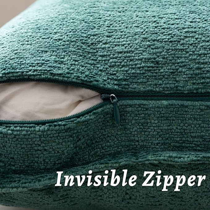 Green Decorative Throw Pillow Covers 18x18 Inch Set of 2 Cozy Soild Chenille Cushion Cases Soft Textured Square Couch Pillows Cover Boho Accent Farmhouse Pillowcases for Sofa Bed