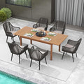 JOIVI Outdoor Dining Set for 6, 7 Pieces Patio Dining Table and Chairs Set, Rattan Rope Patio Outdoor Furniture Set with Wood Extendable Dining Table for Deck, Backyard, Indoor Dining Room, Black
