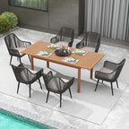 JOIVI Outdoor Dining Set for 6, 7 Pieces Patio Dining Table and Chairs Set, Rattan Rope Patio Outdoor Furniture Set with Wood Extendable Dining Table for Deck, Backyard, Indoor Dining Room, Black