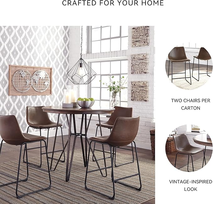 Signature Design by Ashley Centiar 24" Counter Height Modern Bucket Barstool 2 Count, Brown