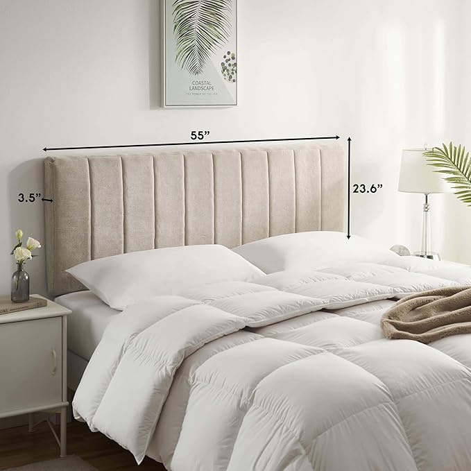 Nestl Upholstered Full Headboard - Easy Assemble Channel Stitched Headboard Full Size - Wall Mounted Headboards with 3D Soundproof Wall Panels Peel & Stick Floating Headboards, Beige