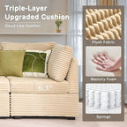 130'' Modern Modular Sectional Sofa,5 Seats Cloud Comfort Corduroy Fluffy Couch,L Shaped Convertible Sofa Couch for Living Room,Beige