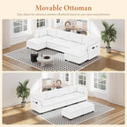 Vesgantti 143" U Shaped Sectional Modular Couch, Comfy Corduroy Upholstered Modular Cloud Sofas for Living Room, Modern Sectional Sofa with 2 Ottoman Deep Seat, Warm White