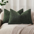 Foindtower Pack of 2 Textured Chenille Throw Decorative Pillow Covers Square Accent Solid Cushion Cover Neutral Farmhouse Lumbar Pillow Case for Couch Sofa Bedroom Living Room 12x20 Inch,Dark Green