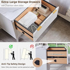 T4TREAM 2 Drawer File Cabinet, 30" Fluted Lateral File Cabinet w/Files Hanging Rod for Letter/Legal/A4, Large Tabletop for Printer, Office Wood Printer Cabinets, White
