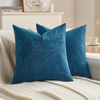 FUTEI Navy Blue Velvet Throw Pillow Covers 20x20 Inch Set of 2,Soft Embossed Leaf-Relief Textured Cushion Cases,Natural Home Decor for Couch Living Room