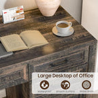Vabches Farmhouse Executive Desk with Storage and Ample File Drawer, Rustic Large Home Writing Desk for Bedroom, Dark Oak