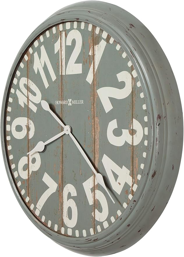 Howard Miller Quade Oversized Wall Clock, Gray Finish Wood Design Off-White Arabic Numerals Quartz Movement, Analog Dial Alarm Clock Wall Mount Best for Home Decor, Office and Kitchen