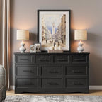 Black Farmhouse Dresser for Bedroom, 59" Wide Chest of Drawers with Brushed Metal Handle, 10 Chest of Drawers, Wood Closet Organizers and Storage Cabinet for Bedroom, Living Room, Hallway