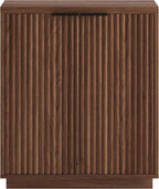 Henn&Hart 28" Fluted Wooden Accent Cabinet, Modern Ribbed Sideboard Buffet Cabinet with 2 Doors and an Adjustable Shelf for Living Room, Dining Room, Bedroom or Entryway, Satin Walnut