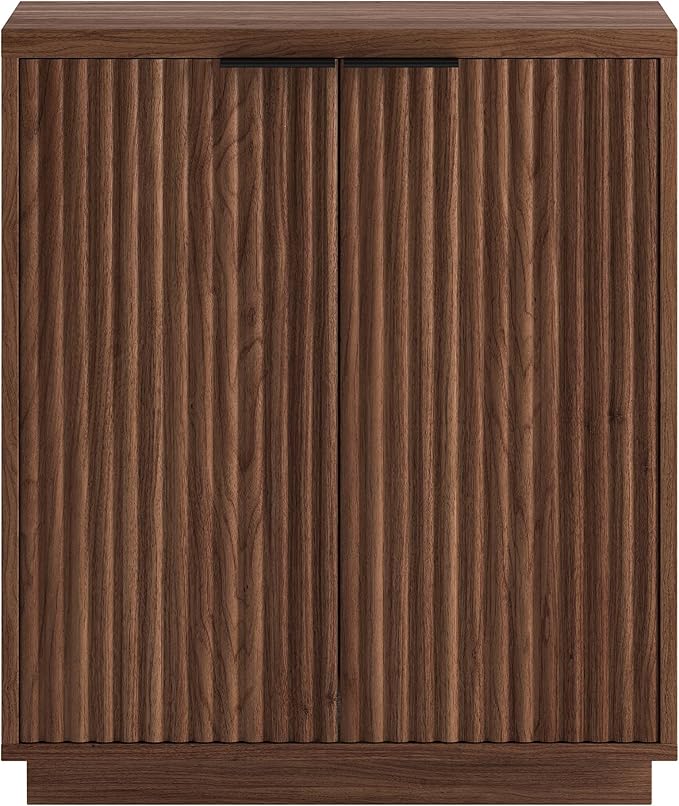 Henn&Hart 28" Fluted Wooden Accent Cabinet, Modern Ribbed Sideboard Buffet Cabinet with 2 Doors and an Adjustable Shelf for Living Room, Dining Room, Bedroom or Entryway, Satin Walnut