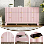Fluted Dresser for Bedroom with 9 Drawers, 57" Pink Dressers & Chest of Drawers for Girls, Mid Century Modern Dresser of Closet TV Stand, Boho Wood Chests of Drawer for Living Room, Hallway, Pink