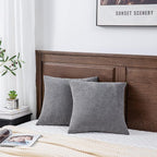 GAWAMAY Decorative Chenille Throw Pillow Covers 24x24 Inch Pack of 2, Soft Square Couch Pillow Cover for Sofa Cushion Living Room Bedroom Solid Dyed Pillowcases Grey 60x60cm (ONLY Covers)