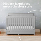 Graco Hadley 5-in-1 Convertible Crib with Drawer (Pebble Gray) – GREENGUARD Gold Certified, Crib with Drawer Combo, Full-Size Nursery Storage Drawer, Converts to Toddler Bed, Daybed