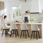 Watson & Whitely Counter Height Bar Stools Set of 3, Performance Fabric Upholstered Modern Swivel Barstool with Back, Solid Wood Legs, 26" H Seat, Linen