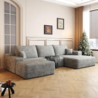 107.5" Cloud Modular Sectional with Ottoman, U-Shaped Sofa for Living Room, Modern Minimalist Couches, Deep Seat Comfy Couch & Reversible Chaise, No Assembly Required (Black, Right Facing Chaise)