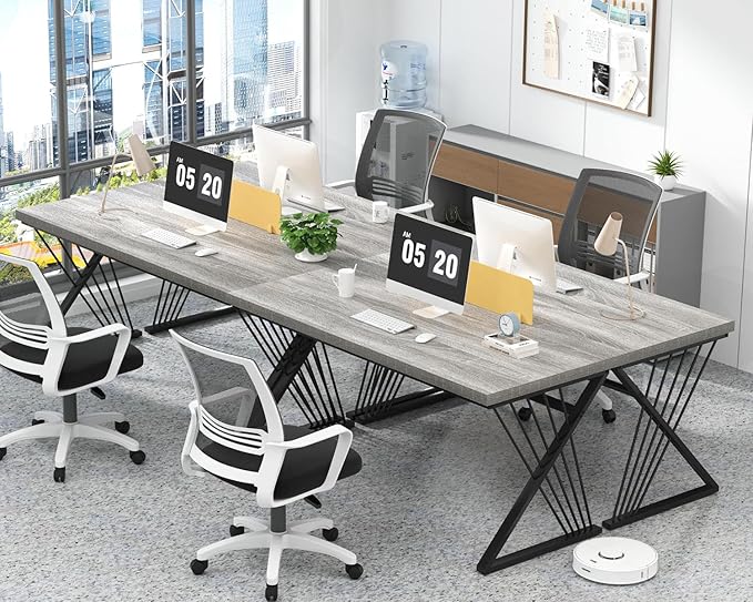 FOLUBAN Modern Desk, Rustic Wood and Metal Computer Desks for Home Office, Simple Study Writing Work Table for Bedroom Living Room, Light Grey, 60 Inch