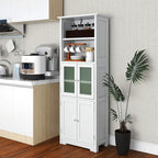 LOKO Tall Bathroom Cabinet, Modern Storage Organizer with Doors & Open Shelves, Wooden Floor Cabinet with Adjustable Shelves for Bathroom, Living Room or Kitchen (White)