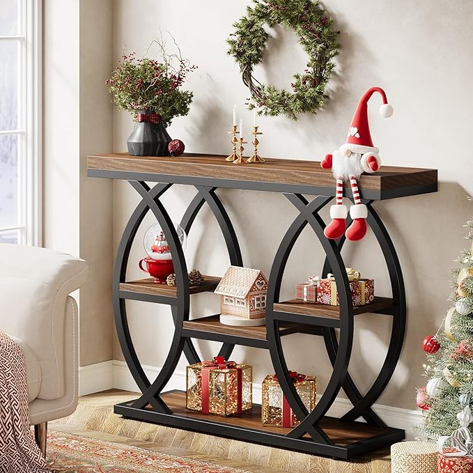 Tribesigns 39.4" Console Table, Industrial 4-Tier Sofa Table Entryway Table with Storage Shelves, Narrow Wood Accent Tables with Metal Frame for Small Spaces, Hallway, Foyer, Rustic Brown