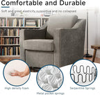 Pia Ricco 360° Swivel Accent Chair, Plush Oversized Chenille Fabric Armchair with Removable Cover for Living Room and Reception,Sand