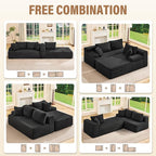 Hobestluk Modular Sectional Couch Sofa, 108" Boneless Couches for Living Room, Memory Foam Sectional Couch with Oversized Chaise,L-Shape Couches (Black, Right Facing)