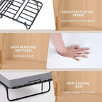 Folding Bed with Memory Foam Mattress, Portable Rollaway Guest Beds on Wheels, 75"x38" Twin Size Space-Saving Cot-Size Bed for Adults with Easy Assembly Metal Frame (White)