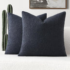 FUTEI Pack of 2 Navy Blue Decorative Throw Pillow Covers 16x16 Inch Soft Cozy Solid Boucle Textured Cushion Case,Modern Home Decor for Couch Bed Living Room