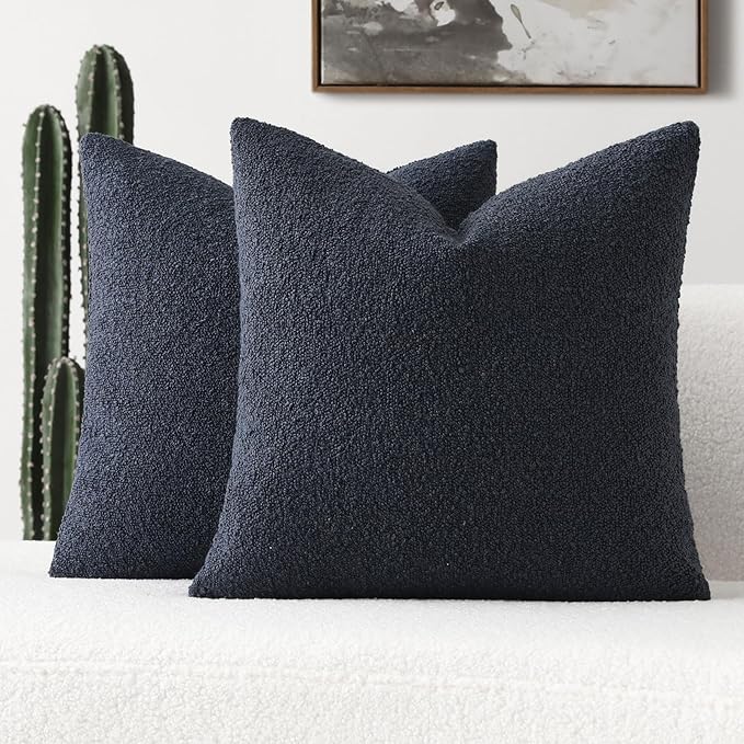 FUTEI Pack of 2 Navy Blue Decorative Throw Pillow Covers 16x16 Inch Soft Cozy Solid Boucle Textured Cushion Case,Modern Home Decor for Couch Bed Living Room