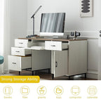 55" Executive Desk, Modern Wood Office Table with Charging Station, 5 File Drawer & 1 Storage Cabinet, Home Computer Writing Desk for Work Study, Living Room, Bedroom (White)