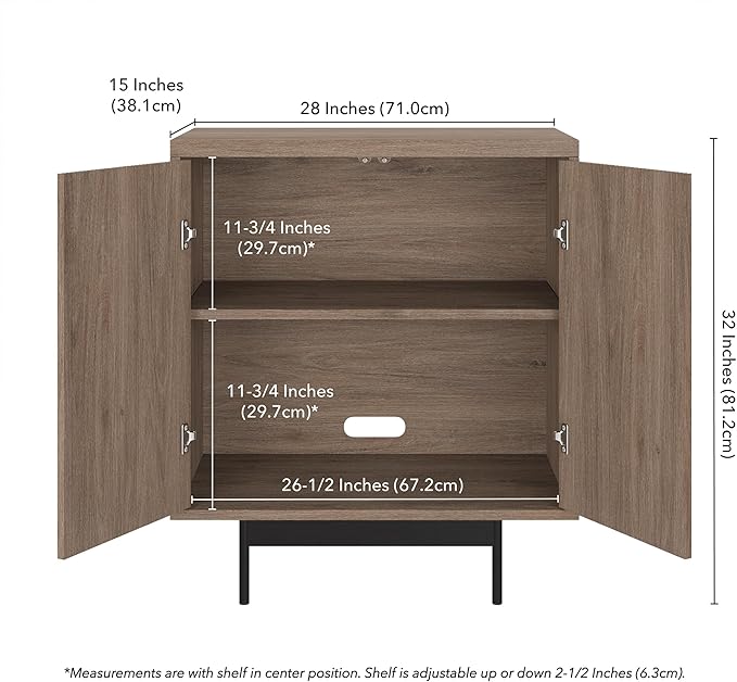 Henn&Hart 28" Fluted Wooden Accent Cabinet, Modern Ribbed Sideboard Buffet Cabinet with 2 Doors and an Adjustable Shelf for Living Room, Dining Room, Bedroom or Entryway, Antiqued Gray Oak