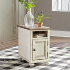 Signature Design by Ashley Realyn French Country Chair Side End Table, Cabinet Storage with Shelf, Outlets and USB Ports, Wood, 14" W x 24" D x 23.13" H, Cream