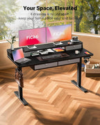 FiCiHi Adjustable Height Standing Desk with 4 Drawers,55 x 24 inches Electric Sit Stand Home Office Desk with Two Tiers, 3 Memory Presets, Monitor Stand Riser