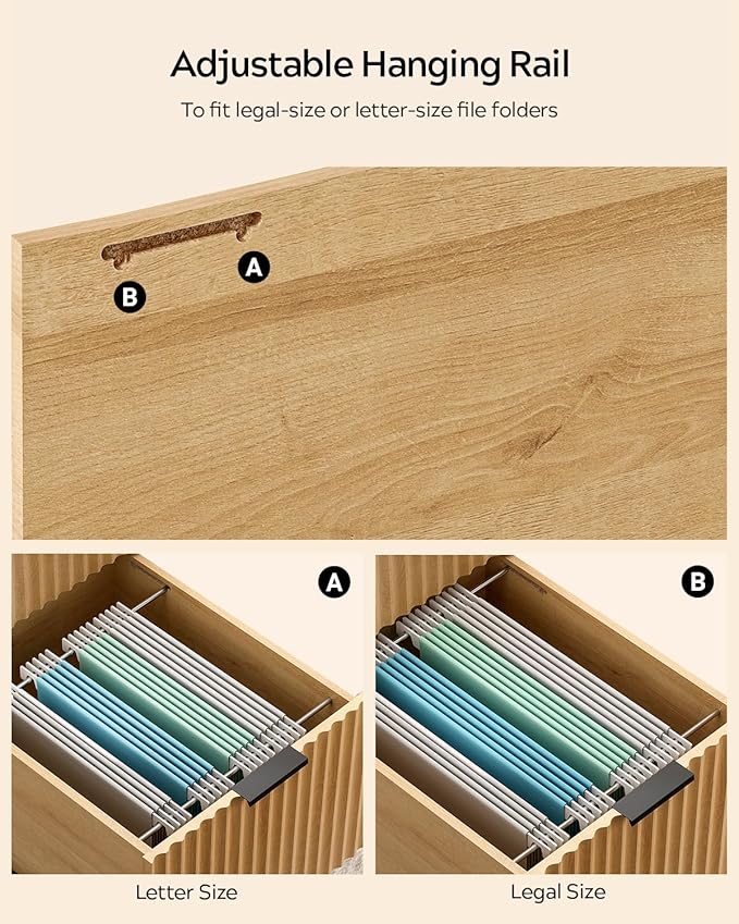 Fluted Executive Desk with Storage Shelf & File Drawer, 55" Modern Wood Office Desk with Monitor Stand & Charging Station, Home Writing Study Computer Table for Work Study, Natural Oak