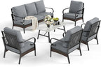 6 Piece Metal Outdoor Patio Furniture Sets, Patio Conversation Sets 1 3-Seater Sofa, 4 Single Sofa with 5.75" Extra Thick Cushion & Coffee Table, Black Frame Backyard Furniture, Gray