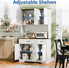 Cozy Castle 71" Tall Kitchen Hutch Cabinet with Drawers and Power Outlet, Farmhouse Pantry Storage Cabinet, Large Wood Coffee Bar Microwave Stand Cupboard for Dining Room Living Room, White