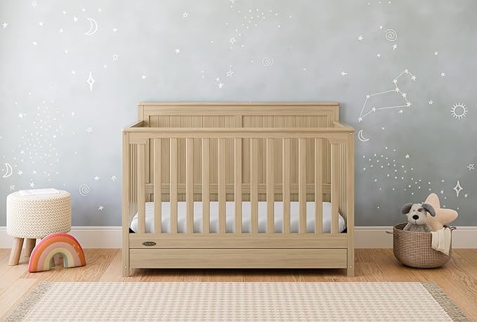 Graco Hadley 5-in-1 Convertible Crib with Drawer (Driftwood) – GREENGUARD Gold Certified, Fits Standard Crib Mattress, Converts to Toddler Bed, Daybed and Full Bed, 4 Adjustable Mattress Heights