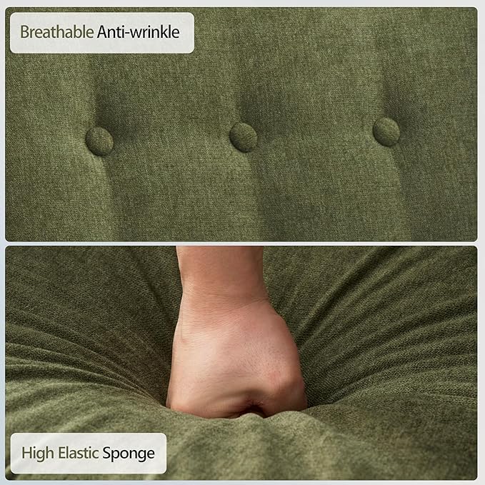 HUIMO Accent Chair, Upholstered Button Tufted Armchair, Linen Fabric Sofa Chairs for Bedroom, Living Room, Mid-Century Modern Comfy Reading Chair (4, Green)