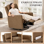 COLAMY Recliner Chair, PU Leather 360° Swivel Rocker Recliner, Nursery Glider Recliner with Ergonomic High Backrest and Upholstered Deep Seat for Living Room, Bedroom, Color Brown