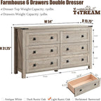 T4TREAM Farmhouse 6 Drawers Dresser for Bedroom, Wood Rustic Wide Chest of Drawers, Storage Dressers Organizer for Bedroom, Living Room, Hallway, Light Rustic Oak