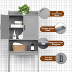Over-The-Toilet Storage Shelf with Doors, Bathroom Freestanding Organizer Space Saver with Adjustable Shelf, Gray