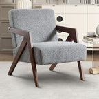 INZOY Mid Century Modern Accent Chair with Wood Frame, Upholstered Reading Armchair with Soft Linen Fabric, Accent Chair for Living Room Bedroom Apartment, Easy Assembly, Blue